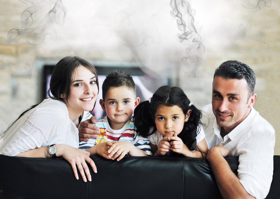 Family together in living room